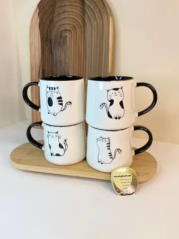 ماگ سرامیکی گربه دسته مشکی