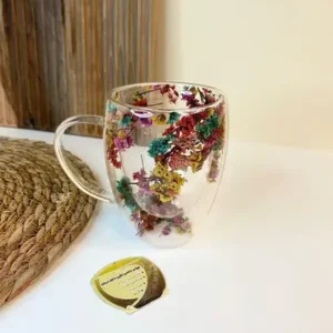 لیوان دوجداره گل خشک شیشه‌ای