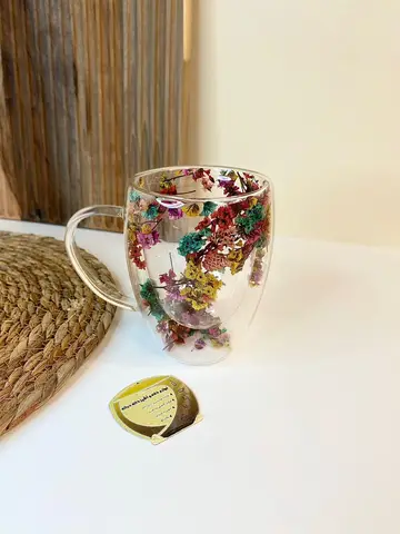 لیوان دوجداره گل خشک شیشه‌ای