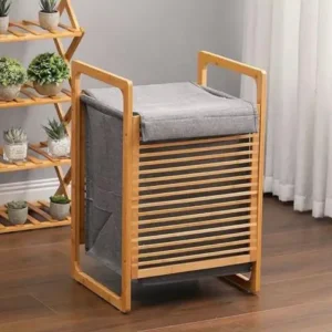لاندری باکس بامبو با درب پارچه ای