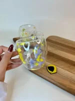 لیوان دوجداره با گل طبیعی