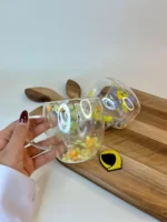 لیوان دوجداره با گل طبیعی