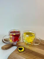 لیوان دوجداره با گل طبیعی