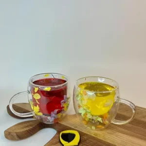 لیوان دوجداره با گل طبیعی
