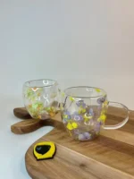 لیوان دوجداره با گل طبیعی