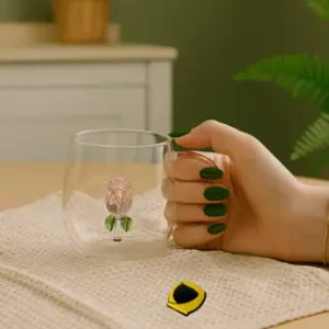 لیوان شیشه‌ای گل رز