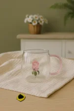 لیوان شیشه‌ای گل رز