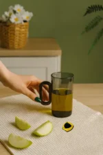 لیوان پیرکس دسته چوبی دودی