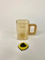 لیوان پیرکس دسته چوبی مربع شامپاینی