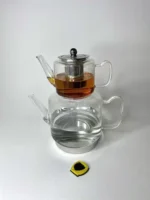 کتری و قوری پیرکس کف استیل دسته مستطیل