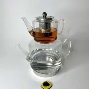کتری و قوری پیرکس کف استیل دسته مستطیل