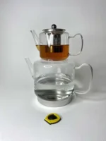 کتری و قوری پیرکس کف استیل دسته مستطیل
