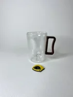 لیوان دوجداره دسته چوبی تیره موجدار