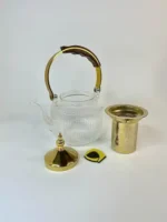 قوری پیرکس تپل شیاردار دسته طلایی 800 میل