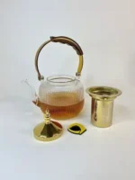 قوری پیرکس تپل شیاردار دسته طلایی 800 میل