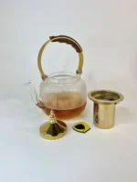 قوری پیرکس تپل شیاردار دسته طلایی 1000 میل