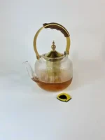 قوری پیرکس تپل شیاردار دسته طلایی 1000 میل