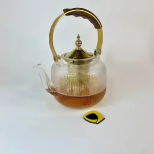 قوری پیرکس تپل شیاردار دسته طلایی 1000 میل