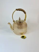 قوری پیرکس برفی شامپاینی دسته طلایی 1000 میل