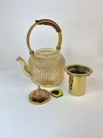 قوری پیرکس برفی شامپاینی دسته طلایی 1000 میل