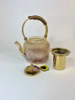 قوری پیرکس برفی شامپاینی دسته طلایی 1000 میل