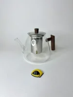 قوری پیرکس گرد تپل دسته چوبی تیره