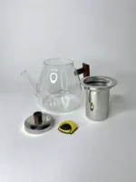 قوری پیرکس گرد تپل دسته چوبی تیره