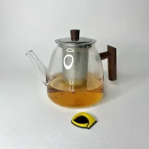 قوری پیرکس گرد تپل دسته چوبی تیره