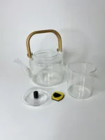 قوری پیرکس مشجر دسته روشن چوبی