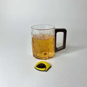 لیوان پیرکس دسته چوبی گرد شفاف برفی