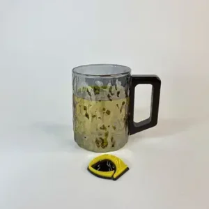 لیوان پیرکس دسته چوبی گرد دودی برفی