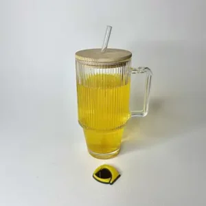 لیوان بلور طرح استنلی شیاردار درب بامبو