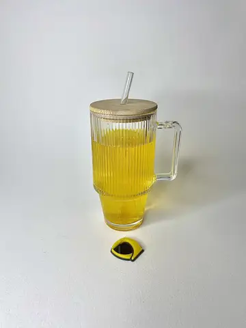 لیوان بلور طرح استنلی شیاردار درب بامبو