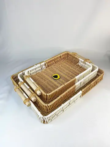 سبد حصیری دورنگ مستطیل دسته چوبی 3 سایز سبد حصیری دورنگ مستطیل دسته چوبی 3 سایز