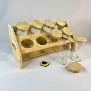 جای ادویه 8 عددی گرد با استند بامبو