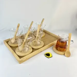 چای خوری پیرکس کمر باریک با سینی بامبو