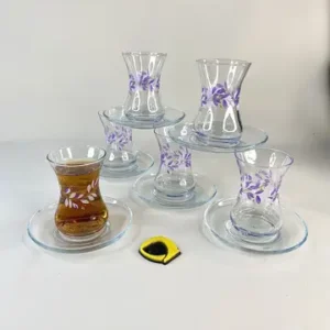 استکان کمر باریک گلدار سفید بنفش