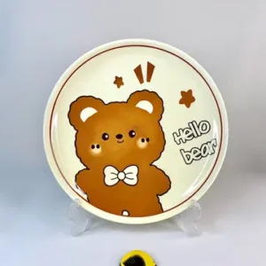 بشقاب سرامیکی گرد تدی کرمی Hello bear