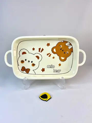 دیس سرامیکی مستطیلی دو دسته تدی کرمی Hello bear دیس سرامیکی مستطیلی دو دسته تدی کرمی Hello bear