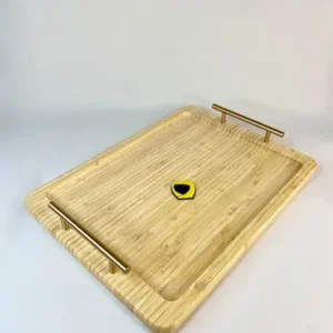 سینی مستطیل بامبو دسته طلایی 30×40 سانت