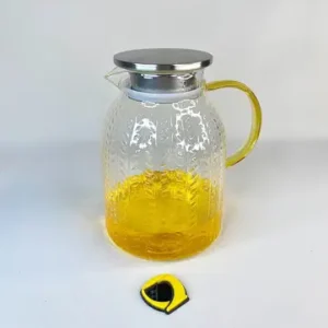 پارچ پیرکس گندمی درب استیل دسته طلایی 1800