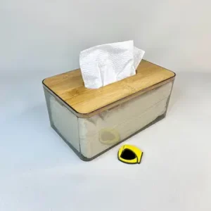 جا دستمال اکریلیک دودی درب بامبو