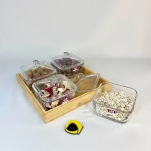 اردوخوری بلور 4 خانه با سینی بامبو برند DELI