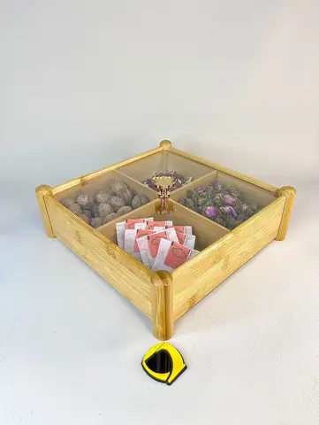 اردوخوری بامبو مربع 4 خانه پایه دار 25×25 cm اردوخوری بامبو مربع 4 خانه پایه دار 25×25 cm