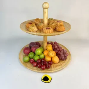 شیرینی خوری گرد بامبو خط دار 2 طبقه