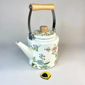 کتری لعابی استوانه گلدار دسته چوب 2 لیتر