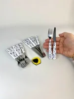 چاقو چنگال میوه خوری سرامیکی گل آبی